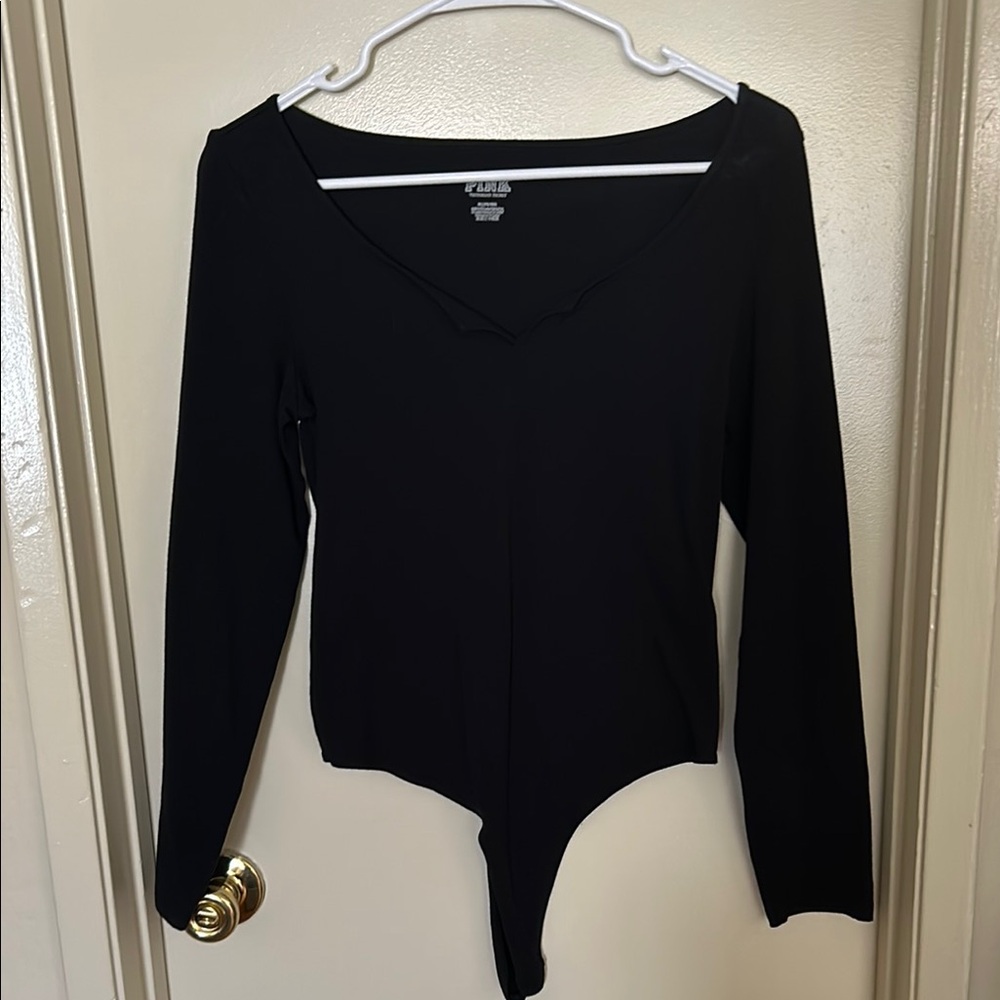 PINK Black Long Sleeve Bodysuit